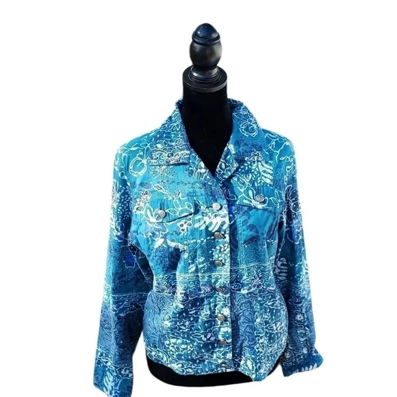 Chicos Womens Button Up Blue/ Aqua/ White Jacket in Size 0 - Picture 1 of 14